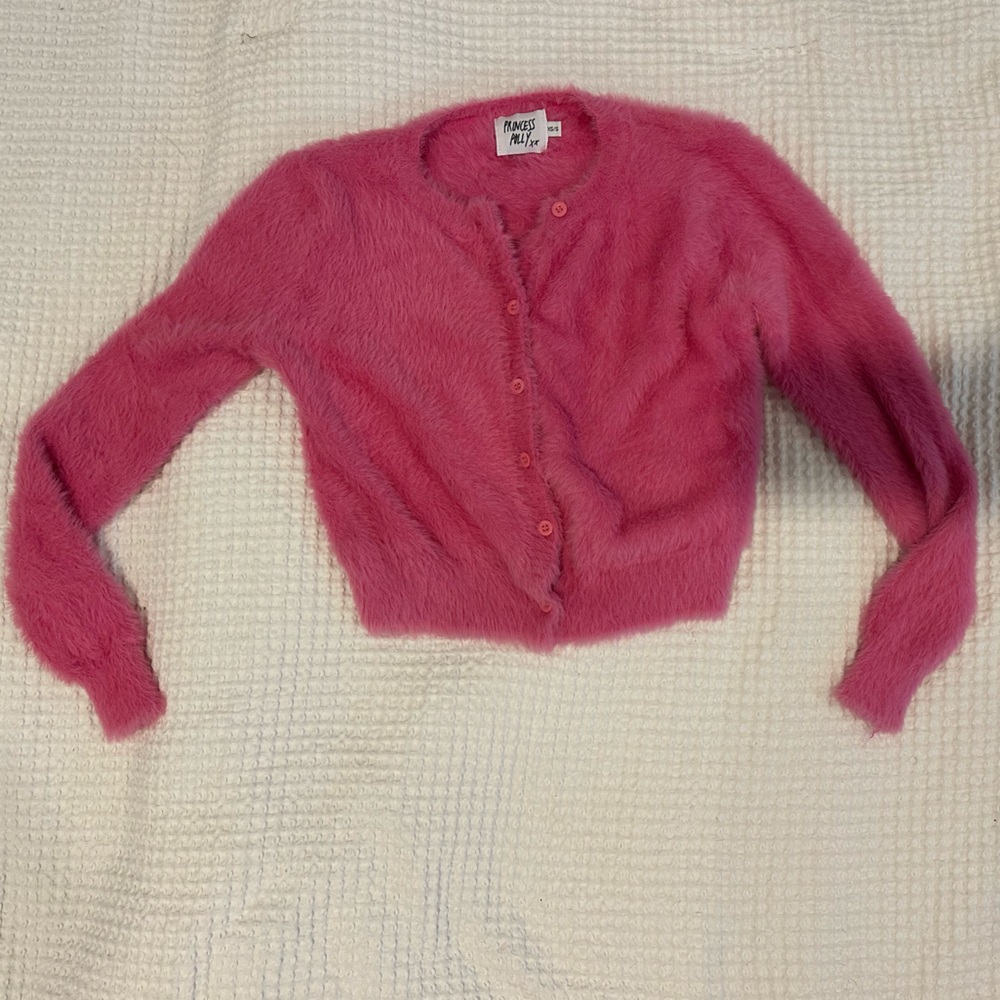 Princess Polly Hot Pink Fuzzy Button-Up Cardigan